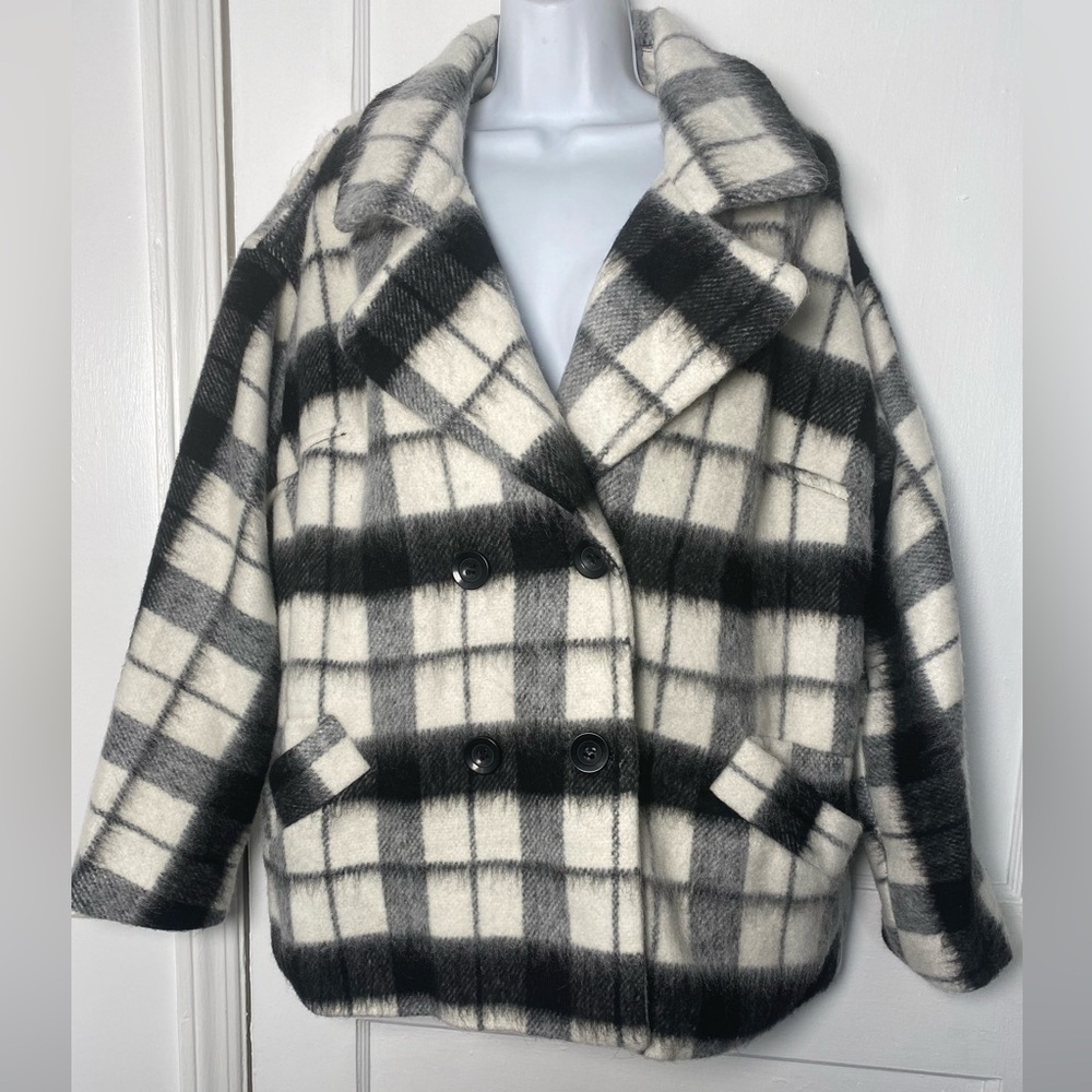 Maxwell Studio XL Elegant Black & White Plaid Women's Pea Coat Jacket